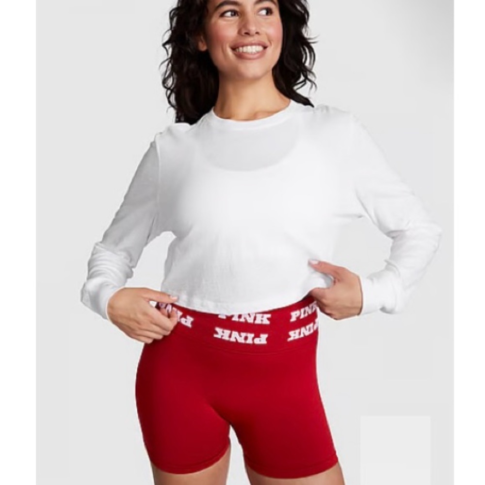 Sz XXL Pink Premium Cotton White Long Sleeve Cropped Tshirt